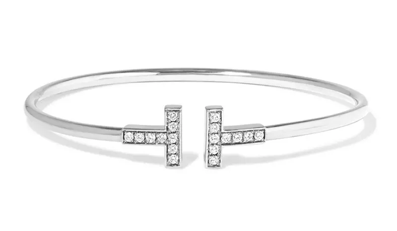 Tiffany & Co T Wire 18 karātu baltā zelta dimanta aproce