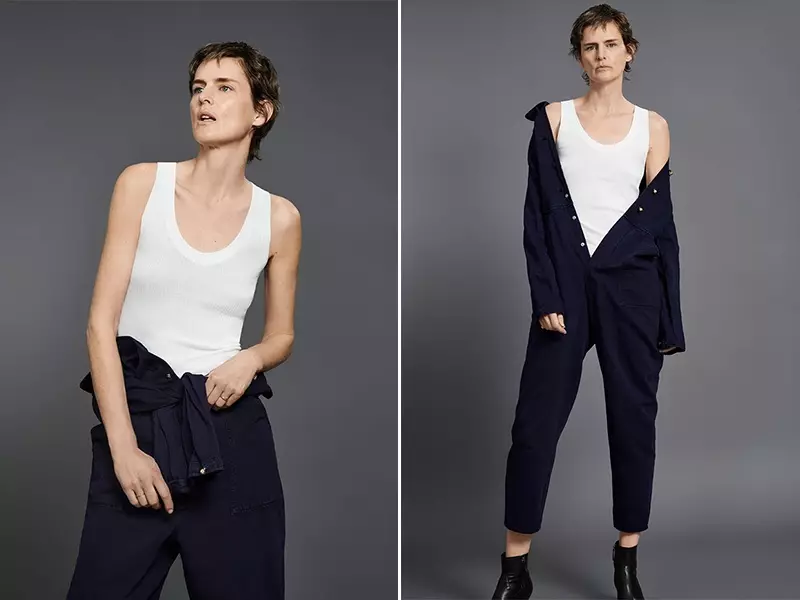 Jumpsuit denim Zara dengan t-shirt tanpa lengan