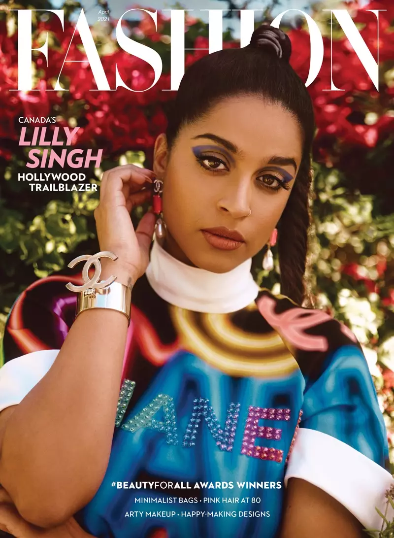 Lily Singh op FASHION Magazine april 2021 Cover. Foto: Austin Hargrave