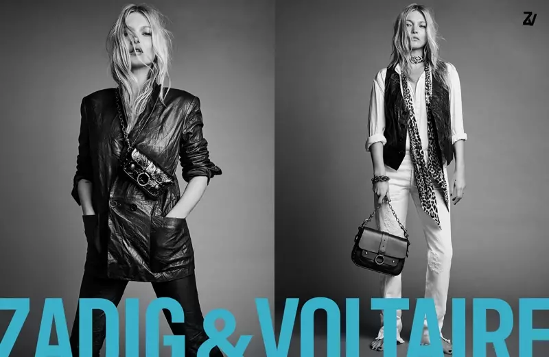 Modelo Kate Moss aperas en la kampanjo printempo-somera 2020 de Zadig & Voltaire