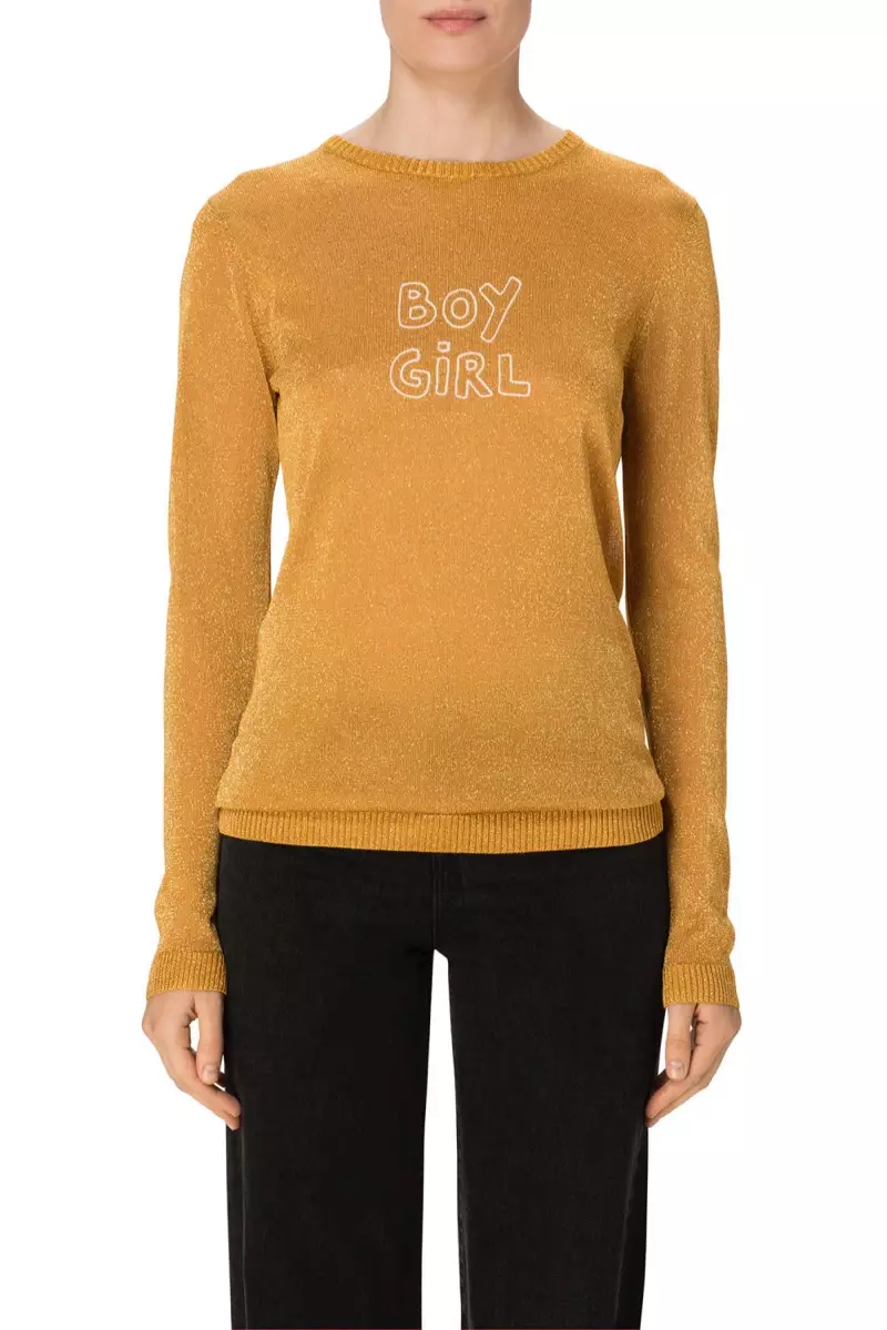 J Brand x Bella Freud Sparkle Boy Girl Sweater in Gold Lurex $368