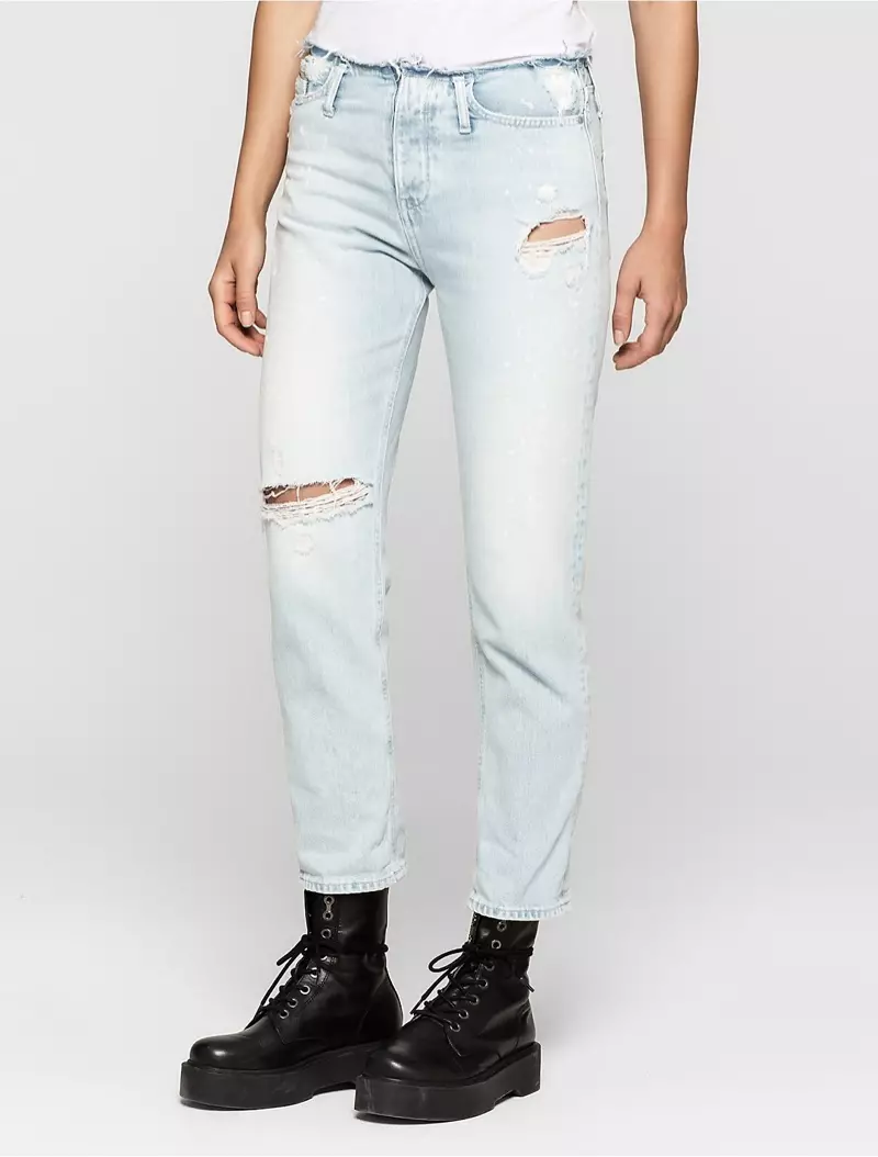 Calvin Klein Jeans - Jean coupe boyfriend bleu clair effet vieilli