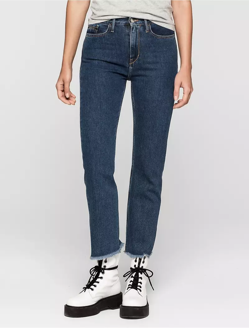 Quần jean Calvin Klein Straight Fit Blue Stonewash Cropped Jeans