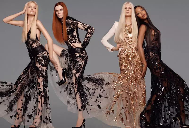 Naomi Campbell、Karen Elson、Kristen McMenamy 和 Daphne Groeneveld 為 Steven Meisel 的 Roberto Cavalli 2012 春季廣告大片