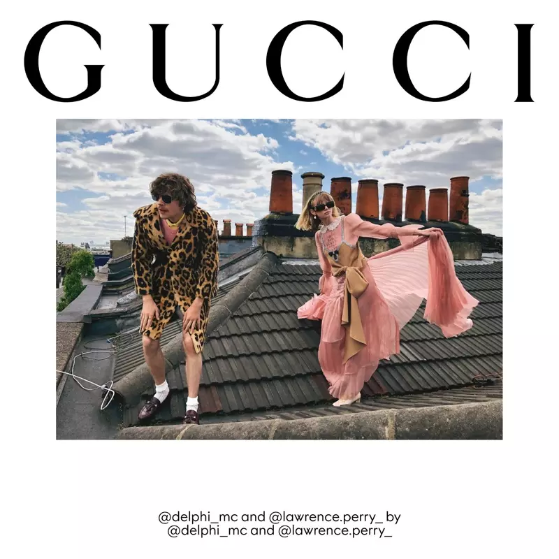 Delphi McNicol e Lawrence Perry davanti alla campagna autunno 2020 di Gucci The Ritual.