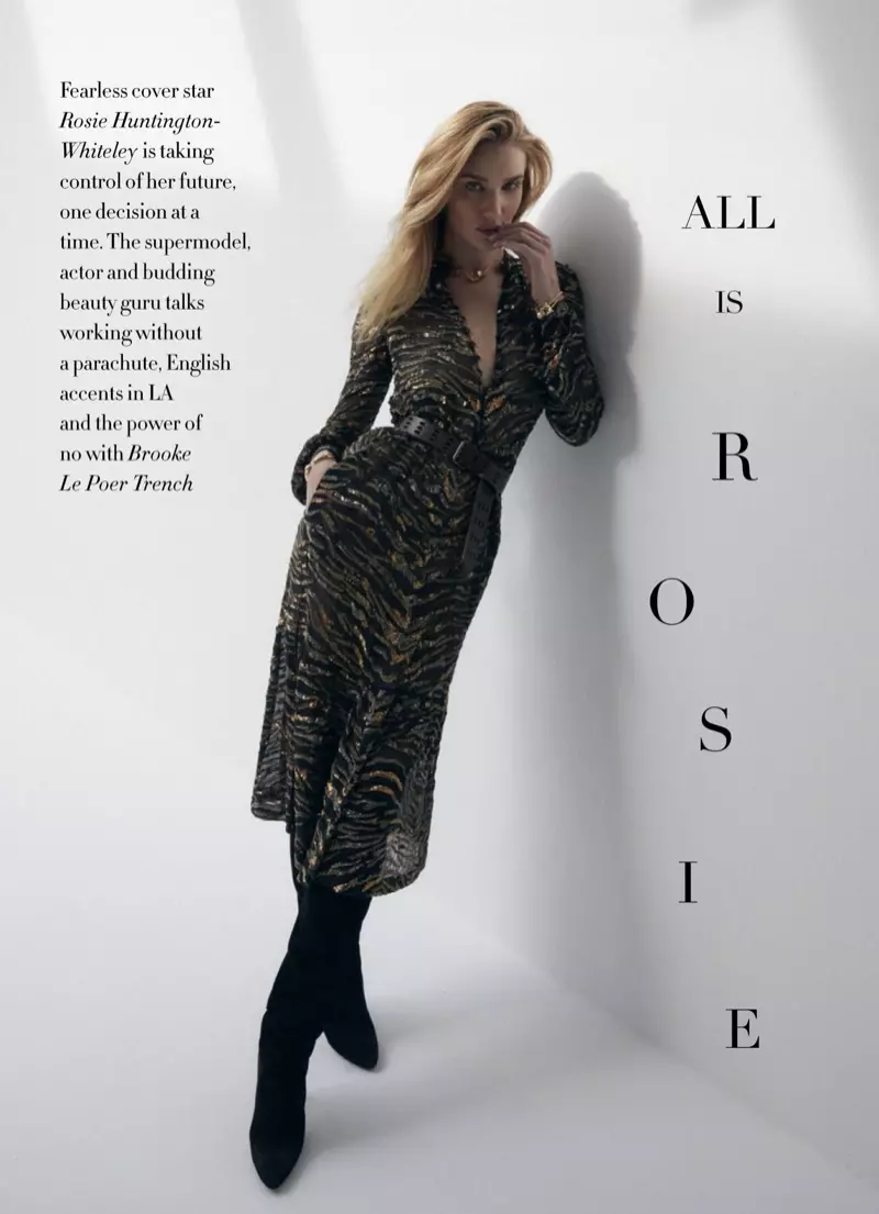 Rosie Huntington-Whiteley modelează look-uri corporale în Harper's Bazaar Australia