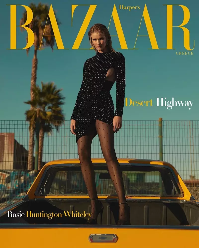 Розі Хантынгтан-Уайтлі мадэлюе вытанчаную моду для Harper's Bazaar Greece