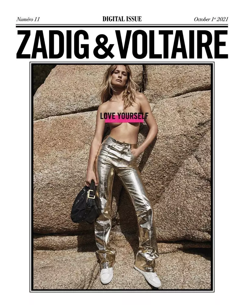 Pozuodama be krūtinės, Edita Vilkevičiūtė dalyvauja Zadig & Voltaire 2021 rudens-žiemos kampanijoje.