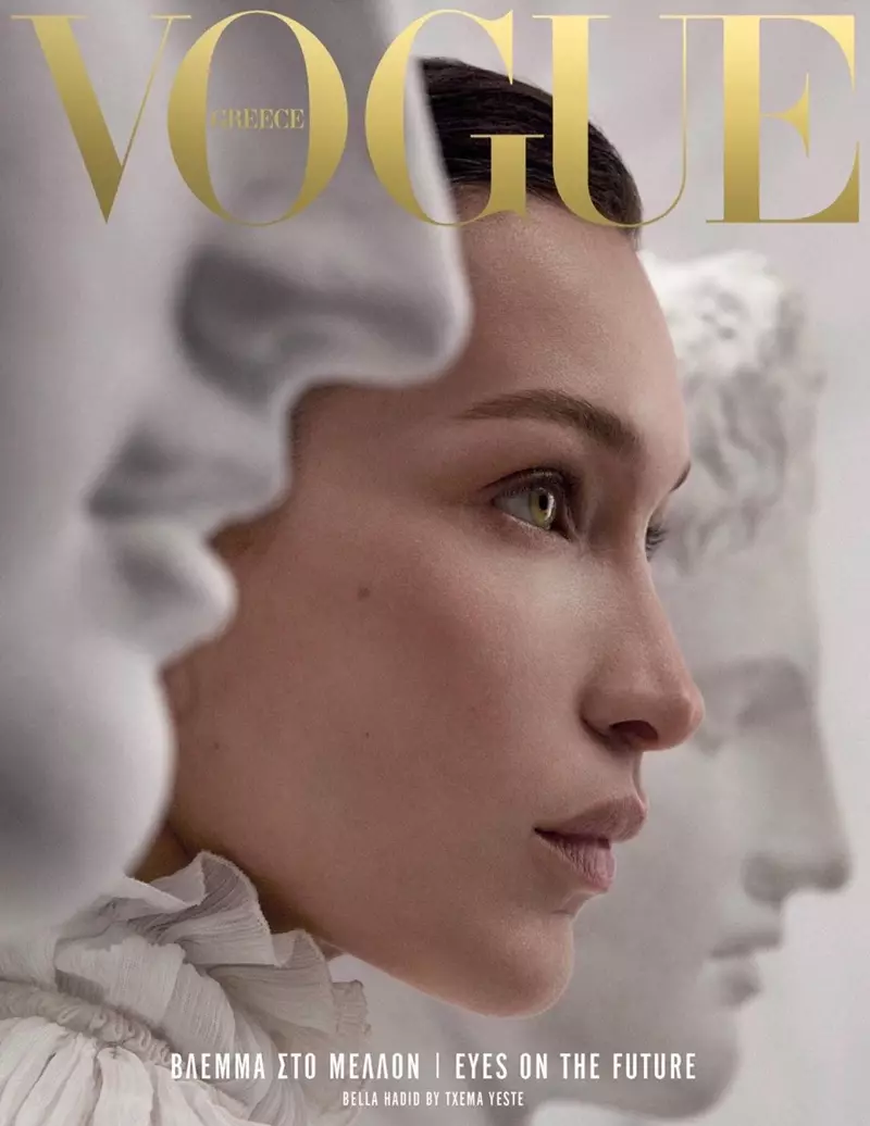 Bella Hadid Vogue Yunanıstan Aprel 2019-un üz qabığında