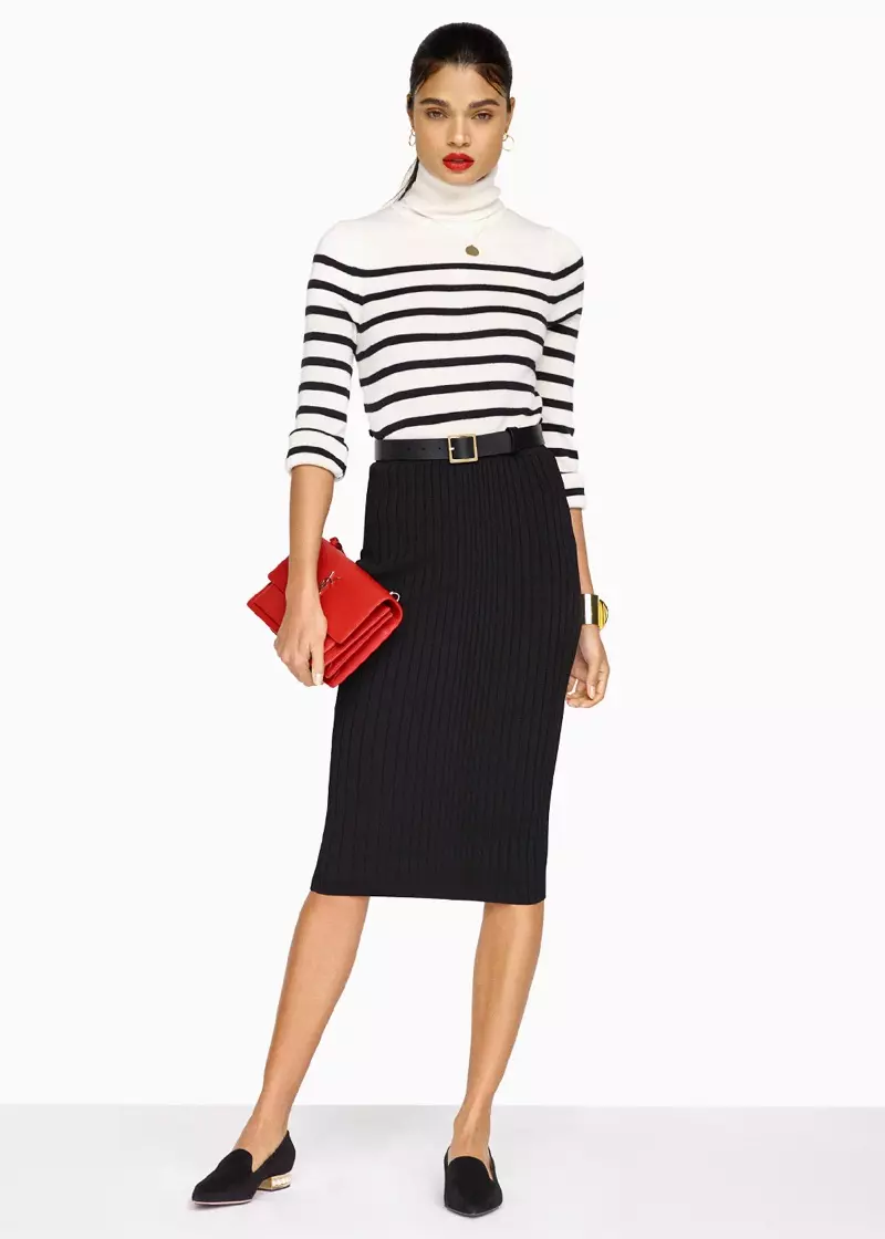 Amûr Sweater Wilder, Cushnie et Ochs Crisscross Waistband Pencil Skirt, Nicholas Kirkwood Suede Casati Pearl Loafers, Saint Laurent Sunset Medium Monogram Chain Bag, Frame Denim Kembera Çargoşe ya Klasîk û Destûra Geometrîkî Givenchy