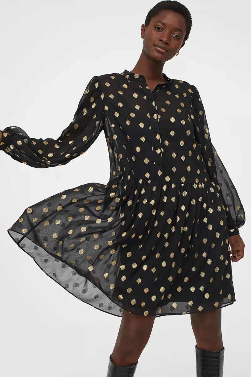 H&M Chiffon Dress sa Black/Gold Colored Dots $29.99