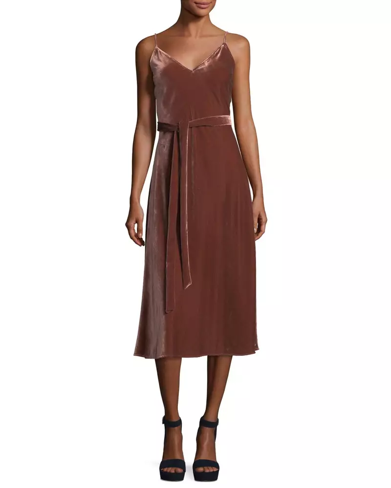 FRAME Velvet V-Neck Sleeveless Midi Slip Dress តម្លៃ $449