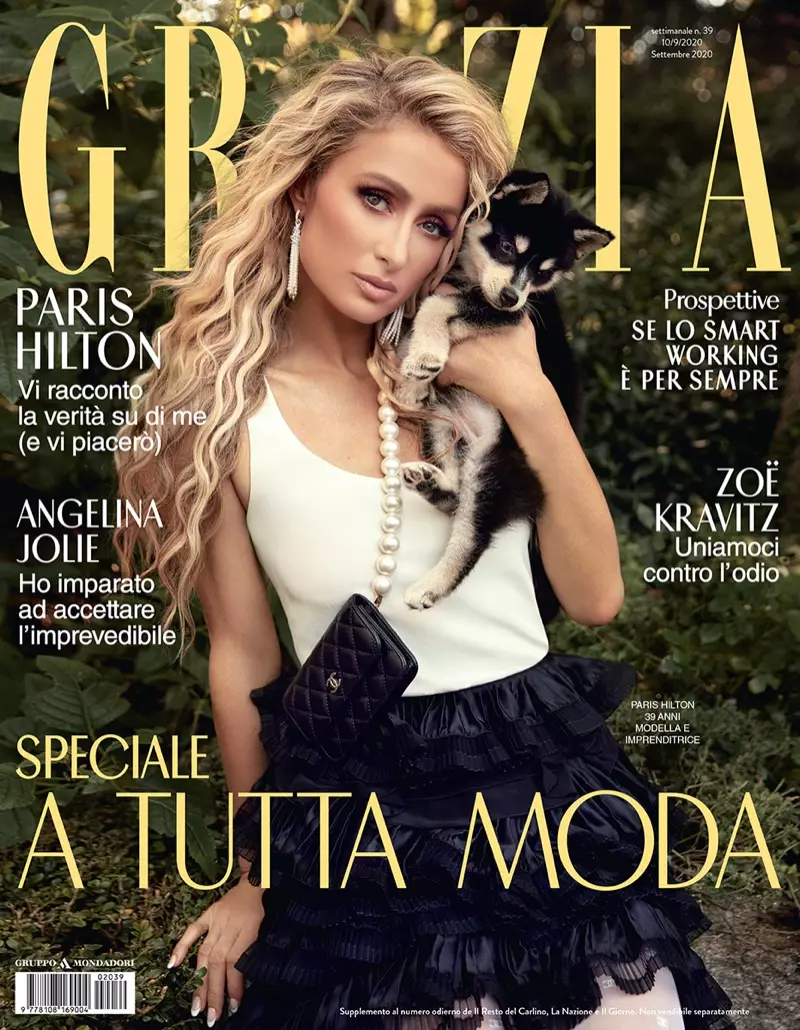 Paris Hilton trên Grazia Ý Trang bìa tháng 9 năm 2020.
