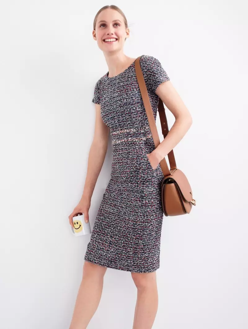 J. Crew Shift Dress in Tweed nhiều màu và Rider Bag bằng da Ý