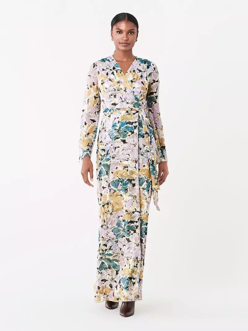 DVF Sharon Crinkle Chiffon Maxi Wrap Kleed $ 648