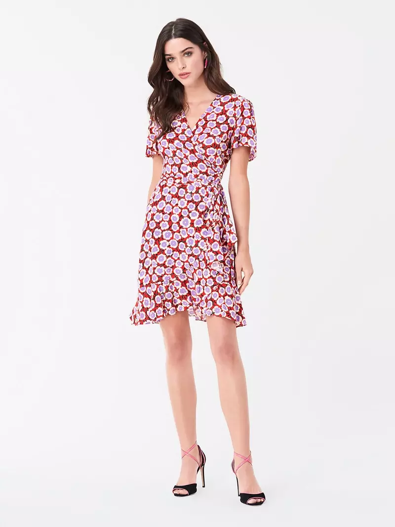 DVF Estrella Ruffled Crepe Mini Wrap Dress 298$