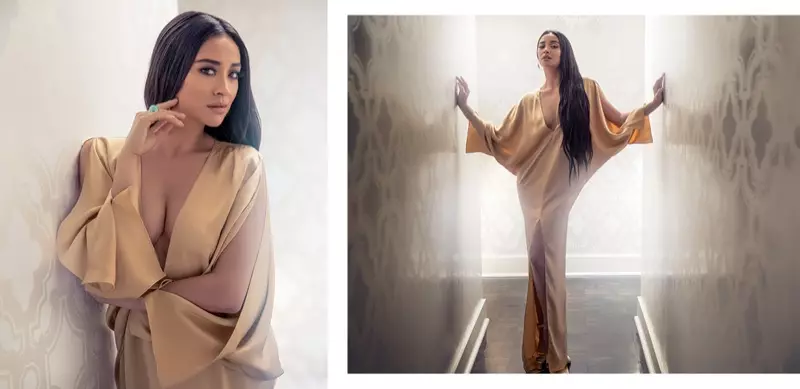 Shay Mitchell skinner i Ralph Lauren Collection-kjole