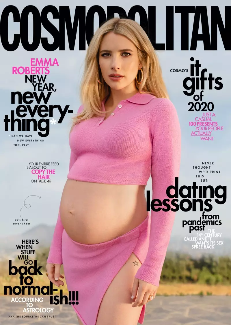 Emma Roberts oor Cosmopolitan Desember/Januarie 2020.21 Voorblad.