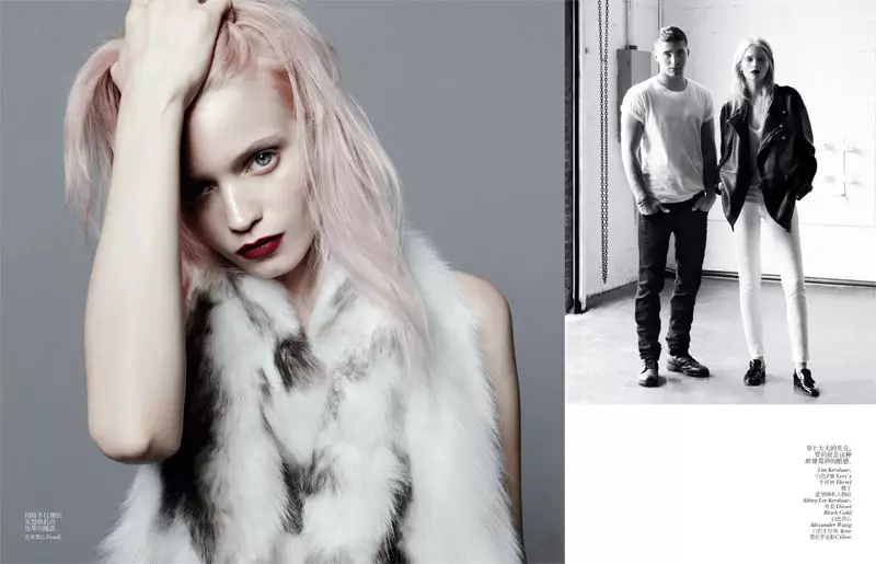 Abbey Lee Kershaw poserer sammen med sin bror Tim til Vogue Kinas juli-udgave