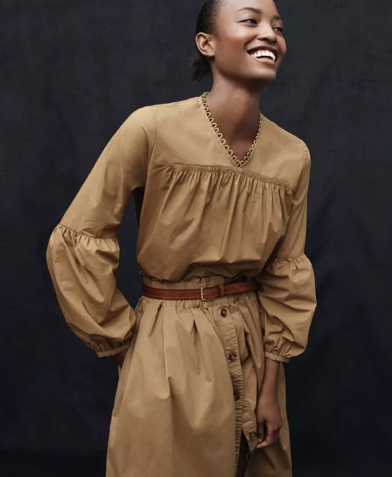 Thomas Mason na J. Crew Tarin Ruched Popover Shirt da Button-Gaba Chino Skirt