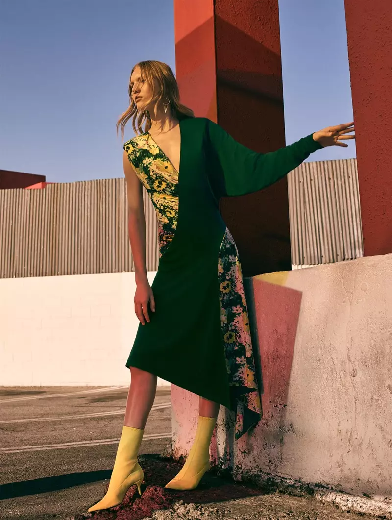 Zara Floral Print jurk en stof hege hakken enkellaarsjes