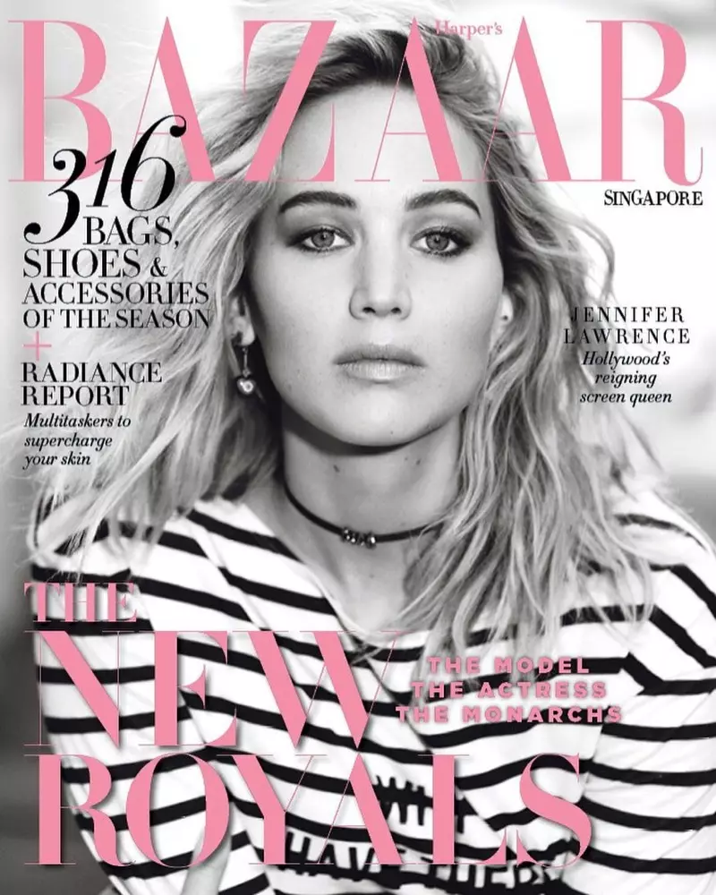 Jennifer Lawrence na okładce Harper's Bazaar w Singapurze, kwiecień 2018 r.