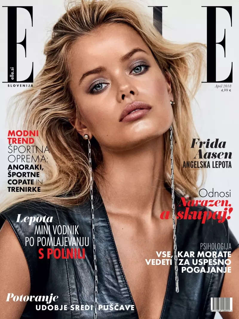 Frida Aasen usa looks de maquillaxe chic para ELLE Eslovenia