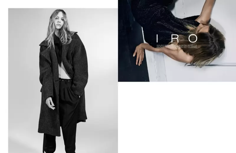 Sasha Pivovarova posa in capispalla oversize per la campagna autunno-inverno 2017 di IRO