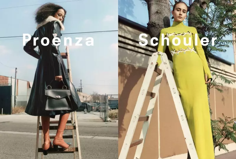 Proenza Schouler ၏ ဆောင်းရာသီ 2016 ကမ်ပိန်တွင် Selena Forrest နှင့် Alexa Peralta ကြယ်ပွင့်