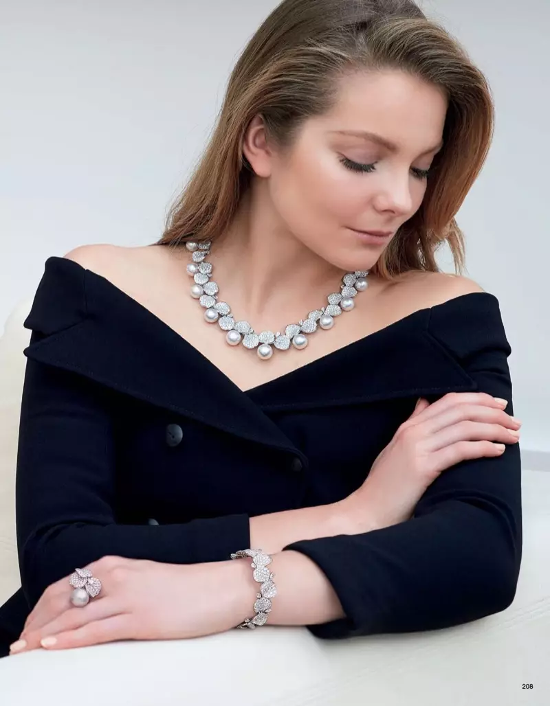 Eniko Mihalik Charms in Mikimoto Pearls for Vogue Japan