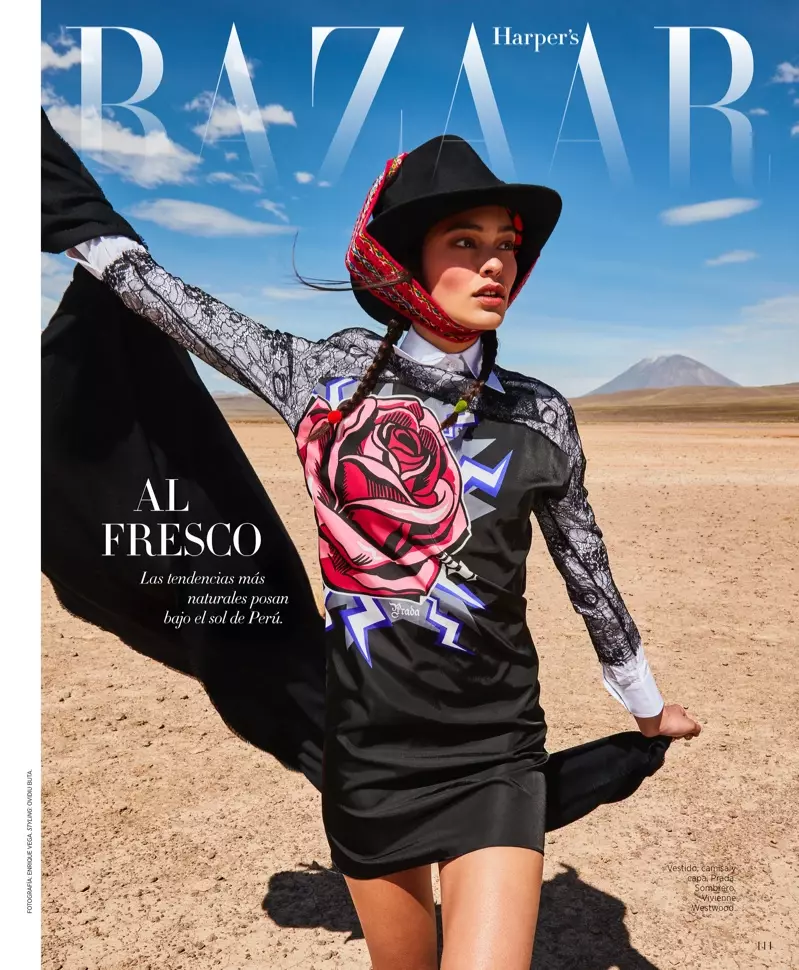 Elizabeth Salt poserer i Peru til Harper's Bazaar Mexico