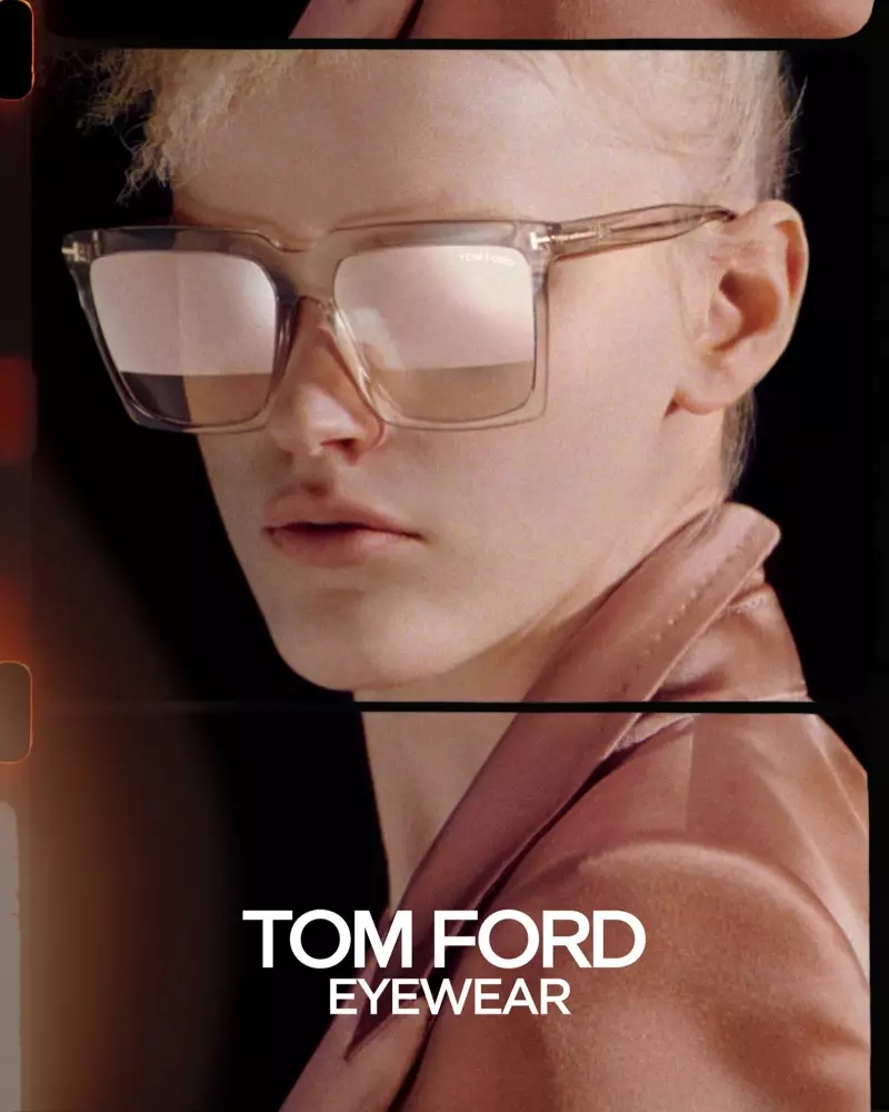 Hannah Motler သည် Tom Ford နွေဦး-နွေရာသီ 2020 လှုပ်ရှားမှုတွင် နေကာမျက်မှန်တပ်ထားသည်။