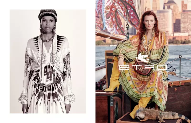 Ugbad Abdi ແລະ Karen Elson ດາວໃນແຄມເປນ Etro ພາກຮຽນ spring-summer 2020