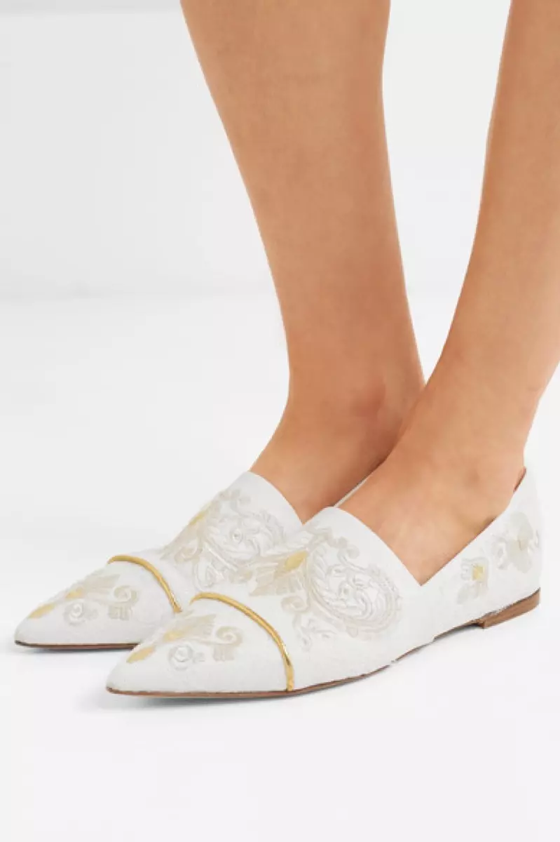 Etro Lace-Paneled Embroidered Leather Point-Toe Flats $1,190