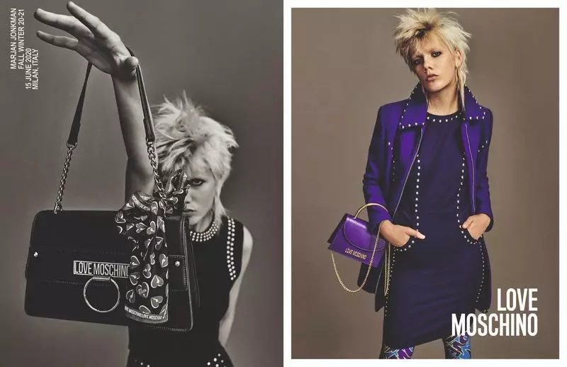 Marjan Jonkman aparece na campanha de outono-inverno 2020 da Love Moschino.