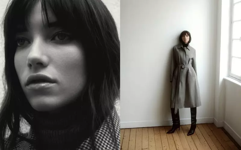 Grace Hartzel modelle Massimo Dutti geruite katoen trenchcoat.