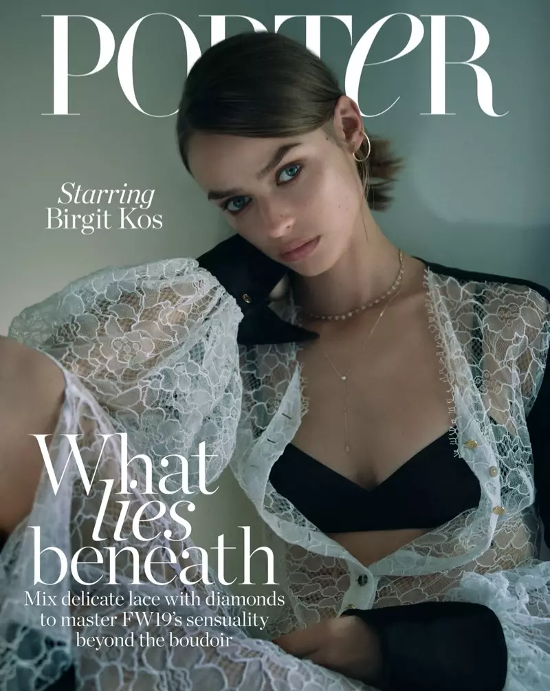 Pose Birgit Kos dalam Lingerie Inspired Looks for PORTER Edit