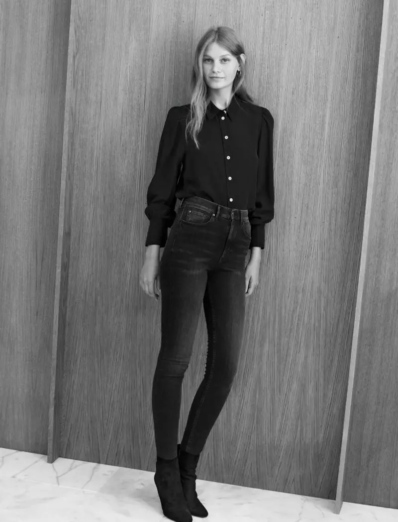 H&M सिल्क शर्ट आणि आकार देणारी सुपर स्कीनी जीन्स