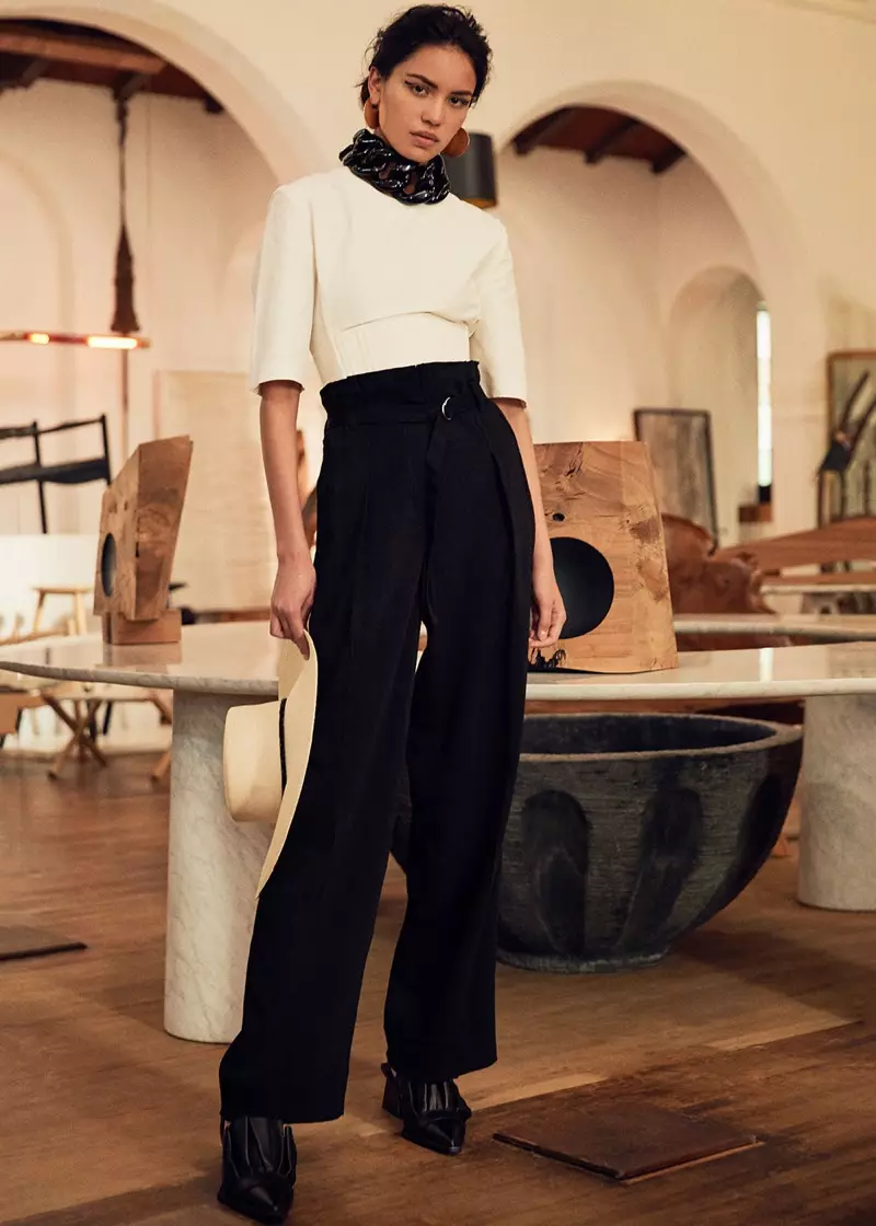 Stella McCartney Compact Cotton Corset Top $865, 3.1 Phillip Lim Paper Bag Waist Pant $595, Marques'Almeida Pointy Frill Lace Up Leather Shoes $605, Marques'Almeida Chain Choker Necklace $240, Isabel Logul 5 $240, Isabel Logul 5 $5