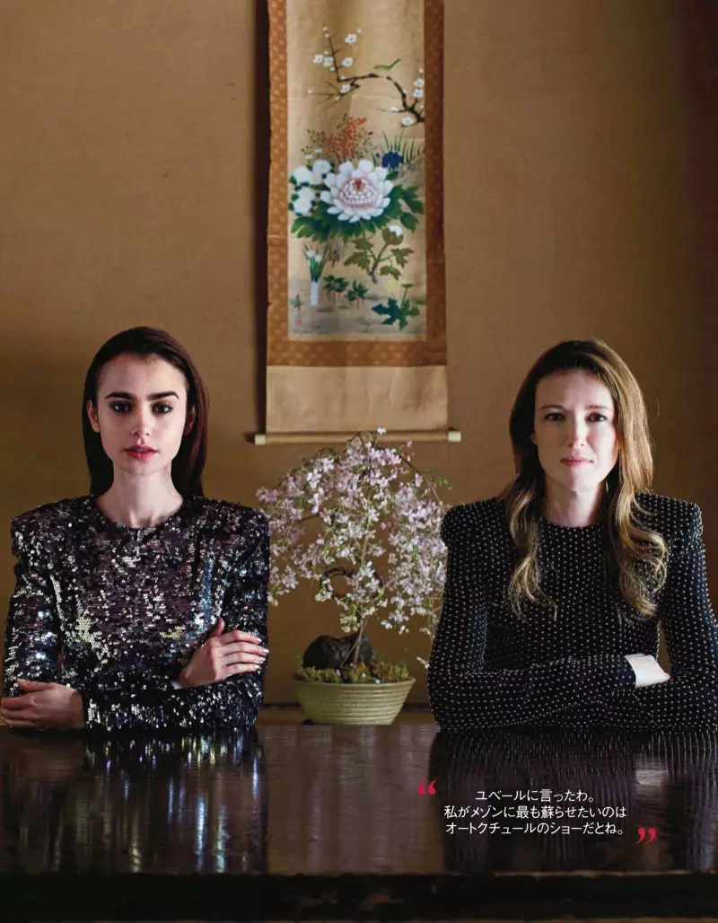 Lily Collins bergambar dengan pereka Givenchy Clare Waight Keller