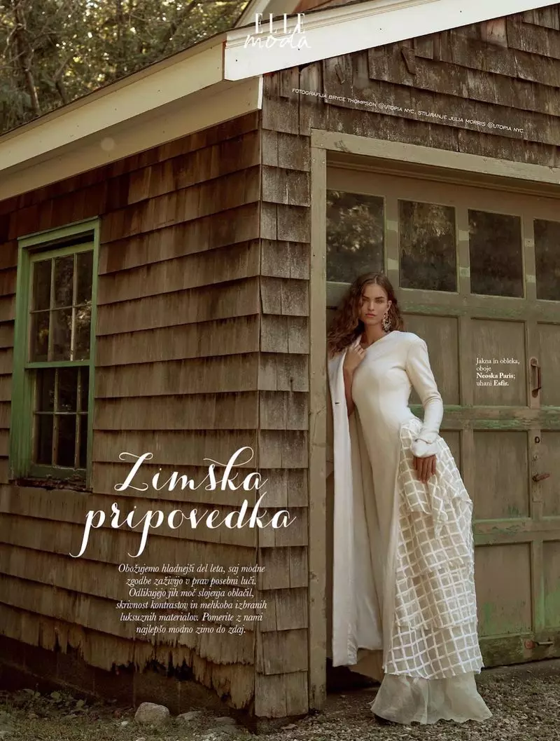 Robin Holzken Pos in Romantic Ensembles for ELLE Slovenia