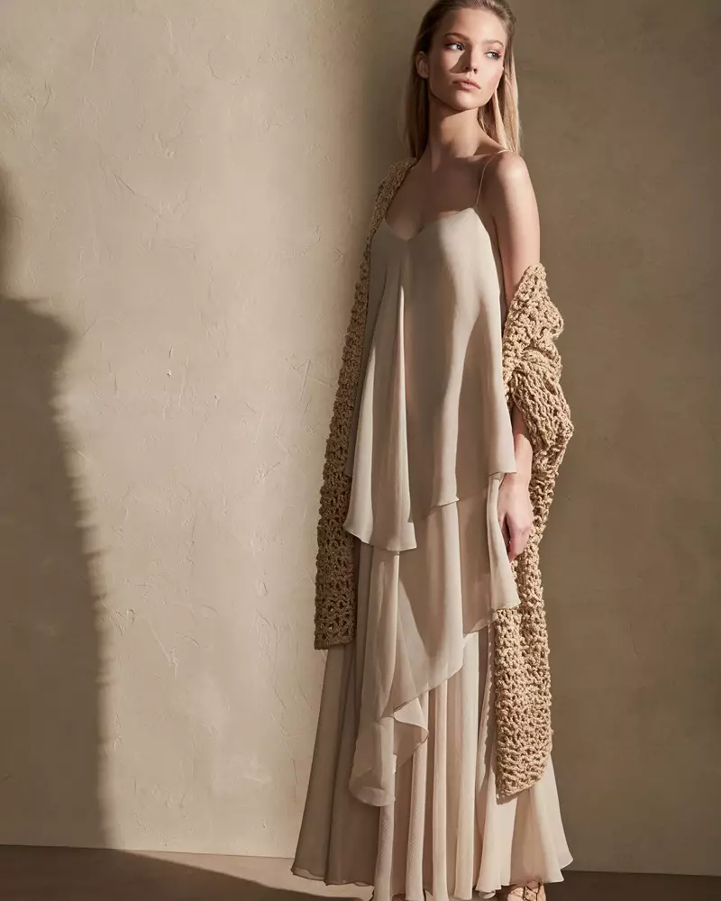 I-Ralph Lauren Collection Mesh Long Open Cardigan kanye ne-Bernadine Tiered Chiffon Slip Gown