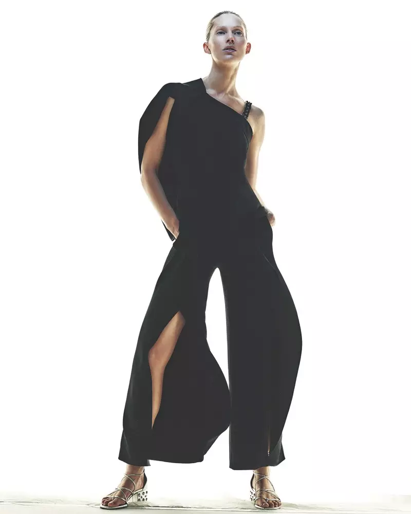 Roland Mouret Studded Ib-Shoulder Asymmetric Sab saum toj thiab Crossover High-Duav Ruffled Pants