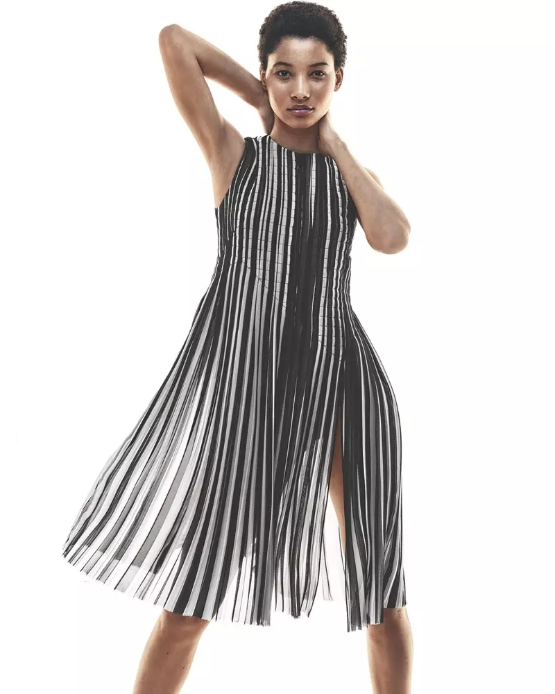 Akris Striped Pleated-Sciorta sleeveless gúna