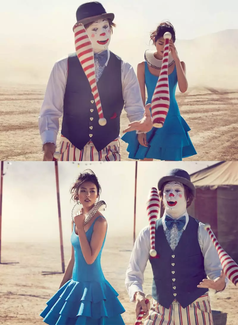 Liu Wen voyage avec le cirque pour le numéro de mars de Vogue Australia par Will Davidson