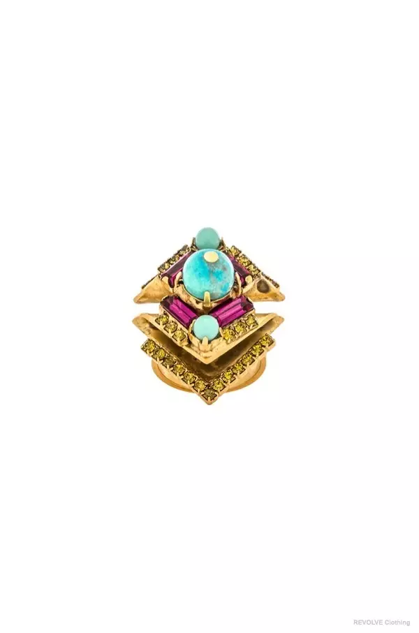 Elizabeth Cole 'Sarine' 紫紅色和青檸色戒指，現價 $143.00