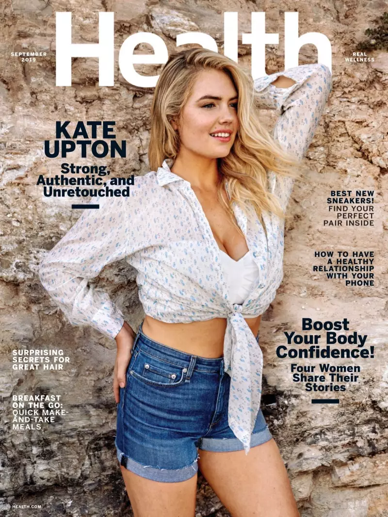 Clawr Cylchgrawn Iechyd Kate Upton 2019 Ffotograffau heb eu hailgyffwrdd