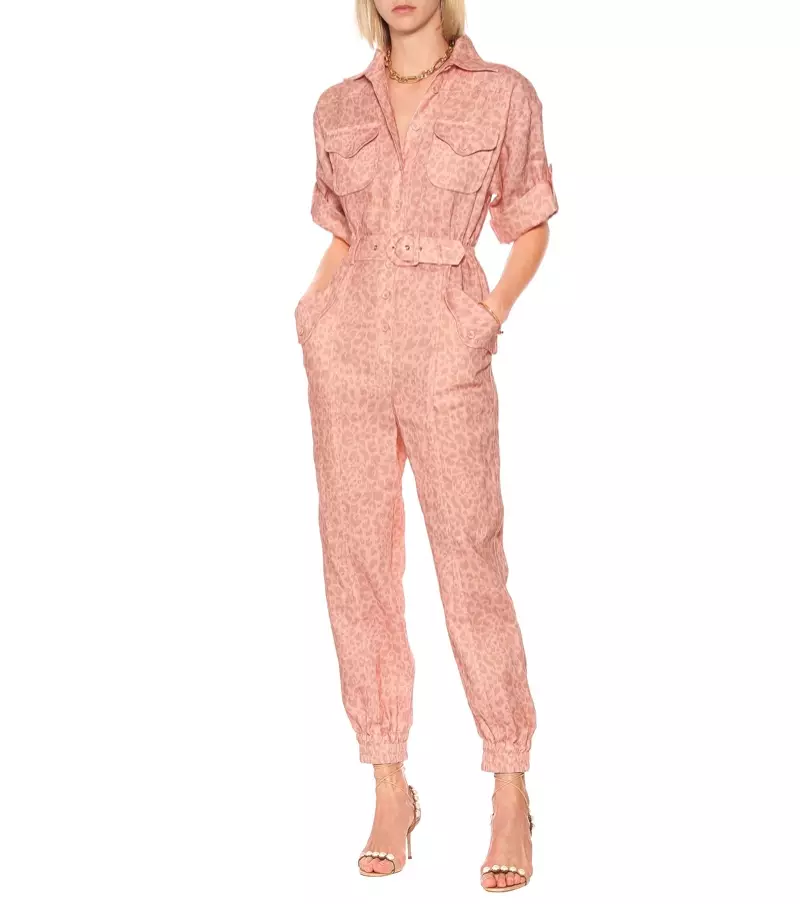 Zimmermann x MyTheresa Leopard-mintás lenvászon jumpsuit 950 dollár