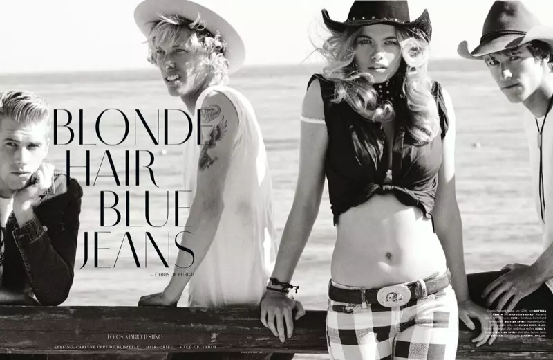 Candice Swanepoel, Edita Vilkeviciute + Hailey Clauson은 Mario Testino의 Vogue Germany의 섹시한 카우걸입니다.