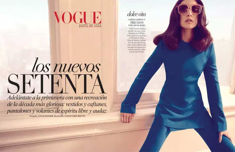 Жаклин Яблонски Vogue Латын Америкасының 2013 жылғы қаңтардағы мұқаба түсірілімі үшін Gucci-де 70-ші жылдардың сәні.